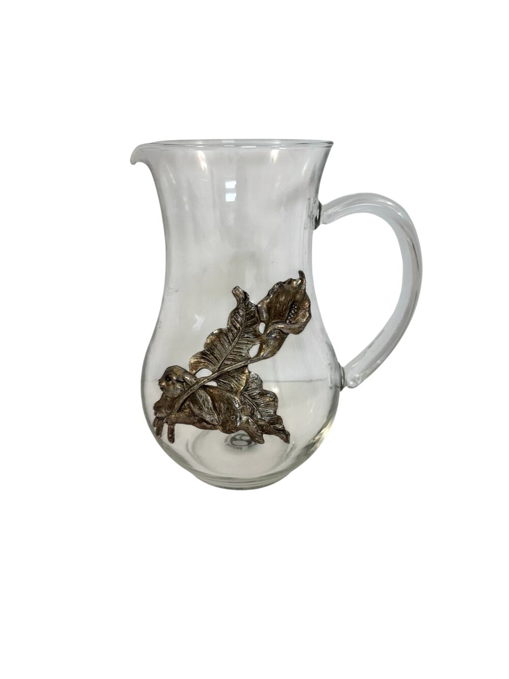 Arthur Court Clear Glass Pitcher with Aluminum Flower Bunny Rabbit Design
